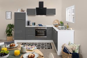 Köögikomplekt Respekta Amanda Premium 2,6 m, hall/valge, keraamiline pliit