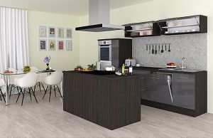 Köögikomplekt saarega Respekta Amanda Premium 3,1 m, hall/must