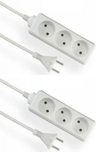 2 pikendusjuhet 3-pesaga 1,5 m, valge