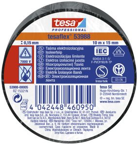 Isoleerteip tesa® Professional Tesaflex 10 m x 15 mm, must