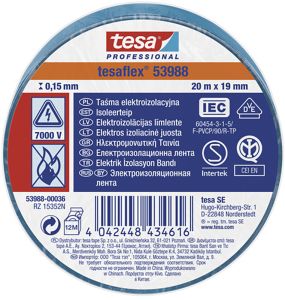 Isoleerteip tesa® Professional Tesaflex 20 m x 19 mm, sinine