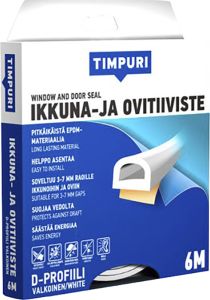 Akna- ja uksetihend Timpuri D-profiil, valge