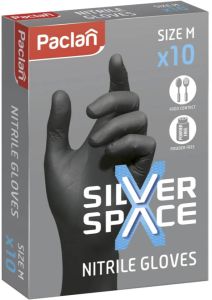 Nitriilkindad Silver Space M must, 10 tk/pk