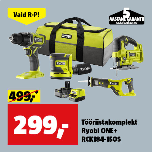 Vaid R-P !T&ouml;&ouml;riistakomplekt Ryobi ONE+ RCK184-150S 299&euro;