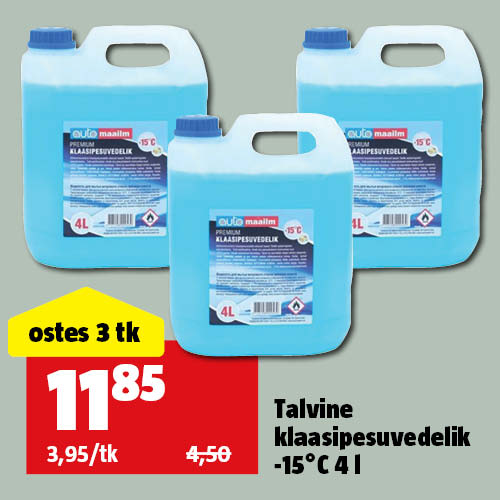 Talvine klaasipesuvedelik AM -15°C 4 l, tsitruselõhnaline: ostes 3 tk hind kokku 11,85€