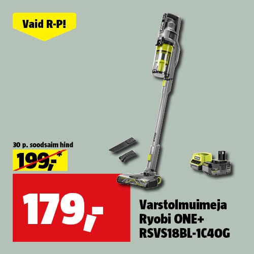 Vaid R-P! Varstolmuimeja Ryobi ONE+ RSVS18BL-1C40G hinnaga 179 &euro;.