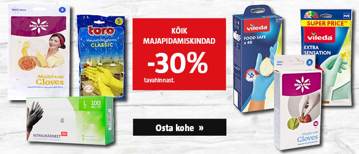 Kõik majapidamiskindad -30% tavahinnast.