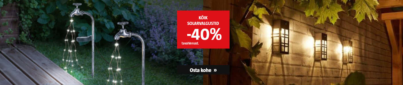 Kõik solarvalgustid -40% tavahinnast. Kampaania kehtib kuni 31.10.2025.