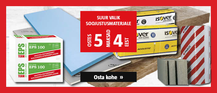 Suur valik soojustusmaterjale ostes 5, maksad 4 eest.