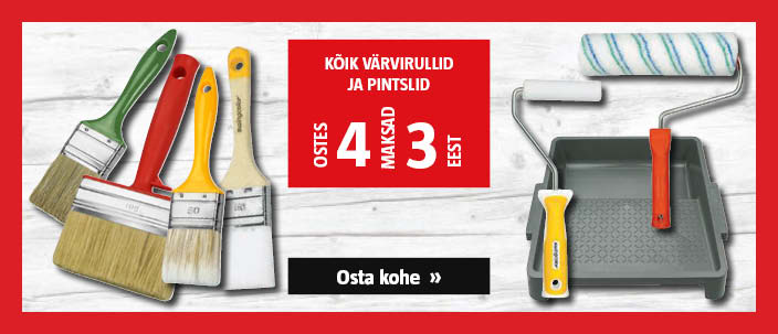 Kõik värvirullid ja pintslid ostes 4, maksad 3 eest.