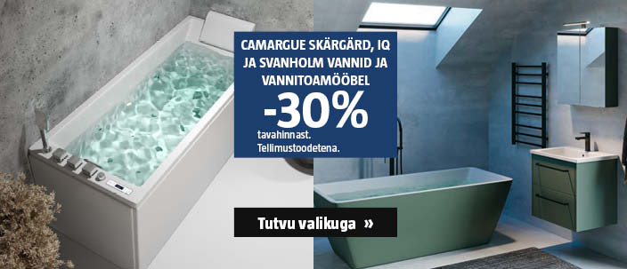 Camargue Skärgård, IQ ja Svanholm vannitoamööbel, vannid ja massaaživannid -30% tavahinnast.